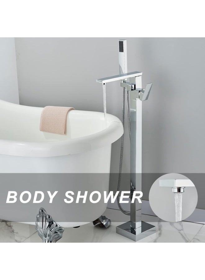 ALMIFTAH Freestanding Bathtub Faucet Floor Mounted Chrome Tub Filler with Handheld Shower – Modern Free Standing Bathtub Tap Mixer – Luxury Bathroom Shower Faucet Set - Image 2